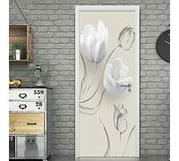 Papel Pintado de Puertas 3D Autoadhesivo Impermeable Vinilos Puertas Pegatinas Para Decorativos Para la Puertas interior del Dormitorio Murales,flor blanca 77 X 200 CM