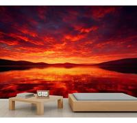 Papel pintado de puesta de sol en la playa, escena de puesta de sol sobre el mar, papel pintado estampado, mural de papel pintado rústico vintage para habitación infantil, sala de estar, 200 cm x 140