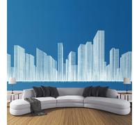 Papel Pintado de Seda Arquitectura Moderna - Fotomurales Pared Tejido Azul de seda Decorativos Murales Fotográfico XXL Rascacielos Moderno Decoración de Paredes,350×256cm per Soggiorno