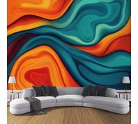Papel Pintado de Seda Arte Abstracto 350×256cm Geometría Del Vórtice Papel pintado de seda Murales Sala Cuarto Oficina Pared Decoración Naranja Verde Fondo De Pantalla Murales