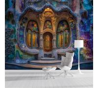 Papel Pintado De Seda Barcelona Arquitectura De Mosaico, 200x140cm Fotomurales Estilo De Ciudad Fantástica Papel Tapiz Fondo De Pantalla Decoración De Pared Para Domitorio, Salón Y Oficina, Multicolor