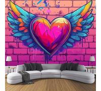 Papel Pintado de Seda Dibujos Animados - Fotomurales Pared Tejido Rosa Roja de seda Decorativos Murales Fotográfico XXL Alas Corazón Grafiti Moderno Decoración de Paredes,350×256cm per Soggiorno