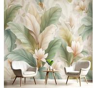 Papel Pintado de Seda Estilo Retro Papel Tapiz Fotográfico Hojas Grandes De Plátano Fotomurales XXL Moderna Decorativos Murales para Diferentes Espacios, 350x250cm, Beige