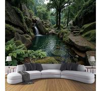 Papel Pintado de Seda Fotografía De National Geographic Papel Tapiz Fotográfico Cascada Del Bosque Fotomurales XXL Moderna Decorativos Murales para Diferentes Espacios, 450x315cm, Verde