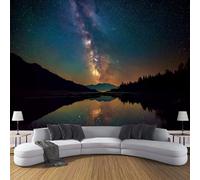 Papel Pintado de Seda Galaxia - Fotomurales Pared Tejido Verde de seda Decorativos Murales Fotográfico XXL Vía Láctea Del Lago De Montaña Moderno Decoración de Paredes,150×105cm per Soggiorno