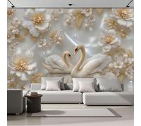 Papel Pintado de Seda Magnífico Arte En Relieve Papel Tapiz Fotográfico Elegantes Cisnes Entre Las Flores Fotomurales XXL Moderna Decorativos Murales para Diferentes Espacios, 350x250cm, Blanco