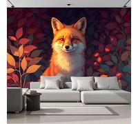 Papel Pintado De Seda Otoño Bosque Zorro, 300x210cm Fotomurales Lindo Animal De Dibujos Animados Papel Tapiz Fondo De Pantalla Decoración De Pared Para Domitorio, Salón Y Oficina, Naranja Quemado