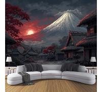 Papel Pintado de Seda Paisaje Retro Del Monte Fuji Papel Tapiz Fotográfico Aldea Japonesa Fotomurales XXL Moderna Decorativos Murales para Diferentes Espacios, 350x250cm, Gris Oscuro