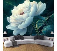 Papel Pintado de Seda Plantas Pintura Al Óleo - Fotomurales Pared Tejido Blanco Verde de seda Decorativos Murales Fotográfico XXL Flores Peonía Moderno Decoración de Paredes,350×256cm per Soggiorno