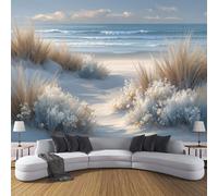 Papel Pintado de Seda Playas Y Dunas Papel Tapiz Fotográfico Algas De Playa Fotomurales XXL Moderna Decorativos Murales para Diferentes Espacios, 450x315cm, Azul Grisáceo