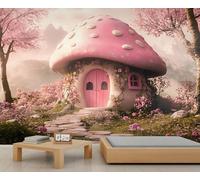 Papel pintado de setas, mural de habitación de niñas, papel pintado grande de paisaje para sala de estar, mural de pared de hongos, 400 x 280 cm (no se pela y pega)
