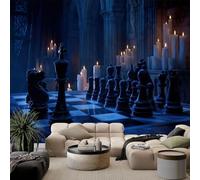 Papel pintado de tablero de ajedrez dramático de castillo gótico para dormitorio principal, arte mural de pared azul para decoración de pared, póster de forro polar de alta calidad, 400 x 280 cm