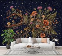 Papel Pintado De Tejido No Tejido Insectos De Flores Bohemias, 300X210Cm | Fotomurales Escarabajo Oscuro De Las Plantas Decorativos, Papel Tapiz Fotográfico Negro Para Dormitorio, Fácil De Instalar
