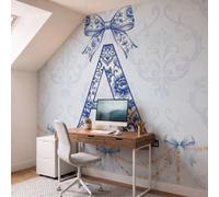 Papel Pintado De Tejido No Tejido Letra Porcelana Azul Blanca Lujo, 400X280Cm | Fotomurales Flores Damasco Francesas Decorativos, Papel Tapiz Fotográfico Azul Para Dormitorio, Fácil De Instalar