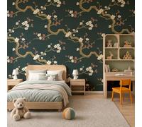 Papel Pintado De Tejido No Tejido Ramas De Flor De Ciruelo Chino,250X175Cm | Fotomurales Paisaje De Inspiración Zen Decorativos,Papel Tapiz Fotográfico Verde Oscuro Para Dormitorio,Fácil De Instalar