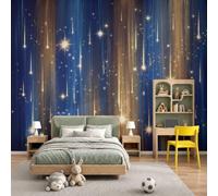 Papel Pintado de Tela Seda, Cielo Centelleante Estrellado Estrella Fugaz Luz De Las Estrellas Papel Pintado Decorativos del Hogar, Revestimiento Seda para Sala de Estar Y Dormitorio 350 x 256cm
