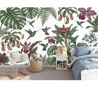 Papel Pintado de Tela Seda, Estilo Retro Historia Natural Planta Carnívora Monstrua Colibrí Papel Pintado Decorativos del Hogar, Decorativo de Tela Seda para Sala de Estar Y Dormitorio 300 x 210cm