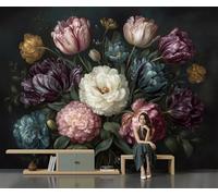 Papel pintado de Vintage Floral Morado Oscuro Rojo con Clásico Pintura Al Óleo, mural de pared para sala de estar, oficina, (no autoadhesivo)