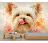 Papel pintado de Yorkshire Terrier en acuarela con diseño de perro con animales que sobresale la lengua, papel pintado decorativo para niños, para dormitorio, sala de estar, póster mural, 300 x 240 cm