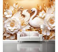 Papel Pintado Decoración Ligera De Lujooro Cisne 3D Flores 3D Panorámico No Tejido - Fotomurales Decorativos Para Salón Dormitorio Y Oficina - Diseño Moderno Pared Del Hogar
