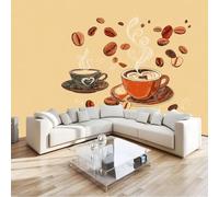 Papel Pintado Dibujo Animado Latte EForma De Corazón Café 200 x 140 cm, Beige Tejido No Tejido con Efecto 3D, Ideal para Pasillo Oficina o Regalo de Inauguración Mural de Pared Calidad Superior