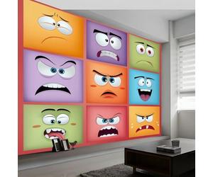 Papel Pintado Dibujos Animados Expresiones Divertidas 450 x 280 cm Fotomurales decorativos modernos de pared en tejido no tejido Color, para murales fotográficos para salón o dormitorio