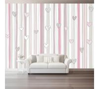 Papel Pintado Dibujos Animados Rayas Corazón De Amorrosa Gris 3D Panorámico No Tejido - Fotomurales Decorativos Para Salón, Dormitorio Y Oficina - Diseño Moderno Pared Del Hogar 250 X 175 Cm