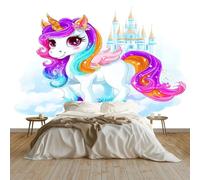 Papel Pintado Dibujos Animados Unicornios Cuentos Hadas Mascotas 400 x 280 cm, Fotomural para Paredes Mural - Decoración de Pared para Salón Habitaciones Blanco
