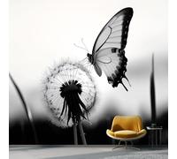 Papel pintado Diente De León Y Mariposa 250 x 175 cm, Estilo Moderno Y Exquisito Póster fotográfico mural papel pintado decoración de pared sala de estar dormitorio habitación infantil, Negro Blanco