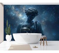Papel Pintado Diosa Estelar De Fantasía, Papel Pintado Tejido No Tejido Escultura Griega En 3D Azul Marino Para Salón Y Dormitorio Oficina, Fotomurales Murales Decorativos Pared, 400X280Cm