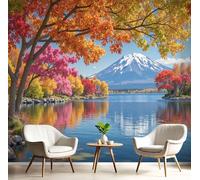 Papel Pintado Distancia Montañas Nevadas Paisaje 450×315cm Efectos 3D Papel Tapiz, Monte Fuji Lago Fotográfico Tejido No Tejido XXL Póster Fotomurales Pared Para Dormitorio Salón Murales
