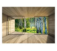Papel Pintado Efecto 3D Bosque de abedules Ventana Salón Dormitorio - Incluye Pegamento - Fotomurales Pared Tejido No Tejido Decorativos Murales Fotográfico Moderno Decoración de Paredes (368x254 cm)