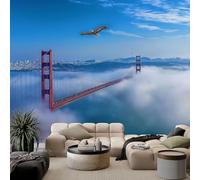 Papel pintado efecto 3D de San Francisco Puente Fotográfico Salón 250 x 175 cm Papel pintado no tejido Fotográfico Hiperrealista Fotomural Decoración Pared Salón Dormitorio Oficina Pasillo
