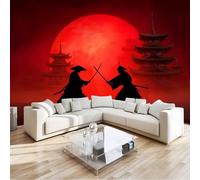 Papel Pintado Efecto 3D Estilo Japonés Arquitectura Banderas Samuráis Salón Dormitorio - Rojo Fotomurales Pared Tejido No Tejido Decorativos Murales Fotográfico Moderno Decoración Paredes 250 x 175 cm