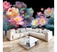 Papel Pintado Efecto 3D Hermosas Flores De Acuarela Loto Salón Dormitorio - Rosa Fotomurales Pared Tejido No Tejido Decorativos Murales Fotográfico Moderno Decoración Paredes 400 x 280 cm