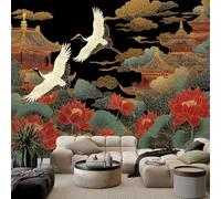 Papel pintado efecto 3D pájaros voladores flores rojas nubes fotos pinturas, arquitectura china pared salón TV sofá tema hotel lujo pasillo fondo pared pintura decoración del hogar 300 x 210 cm