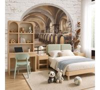 Papel Pintado Efecto 3D Ventana Bodega de vinos retro americana Dormitorio- Fotomurales Pared Tejido No Tejido Decorativos Murales Fotográfico arcos y muros de piedra Decoración de Paredes,400x280cm