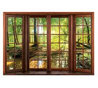 Papel Pintado Efecto 3D Ventana Bosque de sol Salón Dormitorio - Incluye Pegamento - Fotomurales Pared Tejido No Tejido Decorativos Murales Fotográfico Moderno Decoración de Paredes (208x146 cm)