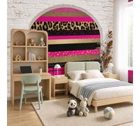 Papel Pintado Efecto 3D Ventana Geometría de textura animal Dormitorio- Fotomurales Pared Tejido No Tejido Murales Fotográfico Estampado bohemio de leopardo, lunares Decoración de Paredes,184x127cm