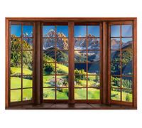 Papel Pintado Efecto 3D Ventana Montañas Paisaje Salón Dormitorio - Incluye Pegamento - Fotomurales Pared Tejido No Tejido Decorativos Murales Fotográfico Moderno Decoración de Paredes (312x219 cm)