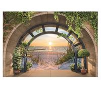 Papel Pintado Efecto 3D Ventana Playa Mar Paisaje Salón Dormitorio - Incluye Pegamento - Fotomurales Pared Tejido No Tejido Decorativos Murales Fotográfico Moderno Decoración de Paredes (416x254 cm)