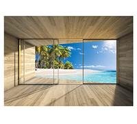 Papel Pintado Efecto 3D Ventana Playa Tropical Salón Dormitorio - Incluye Pegamento - Fotomurales Pared Tejido No Tejido Decorativos Murales Fotográfico Moderno Decoración de Paredes (312x219 cm)