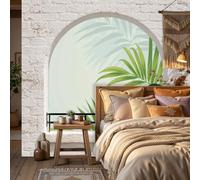 Papel Pintado Efecto 3D Ventana Vegetación nórdica minimalista Dormitorio- Fotomurales Pared Tejido No Tejido Murales Fotográfico Monstera de hojas de palma Decoración de Paredes,184x127cm