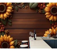 Papel Pintado Efecto 3D Veta De Madera Girasol, Papel Pintado Fotografía Mural Con Estilo Rústico Natural, 300x210cm Murales Decoración Para Salón Dormitorio Oficina