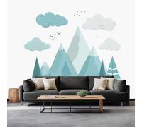 Papel pintado escandinavo de dibujos animados, montañas, árboles, pájaros voladores, papel pintado fotográfico para dormitorio, salón, sofá, TV, fondo, 500 x 280 cm, decoración de pared