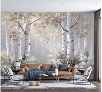 Papel Pintado Escena Del Bosque De Abedules Paisaje Forestal 300 × 210 Cm Fotomurales Pared Seda Decorativos Murales Fotográfico De Paredes Salón Dormitorio Habitación De Los Niños Gris Claro