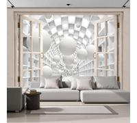 Papel Pintado Espacio Biblioteca Moderno 3D Geometría Ciencia Ficción 400X280Cm (Wxh) Fotomurales Tejido No Tejido, Beige Blanco Papel Tapiz 3D Grande Murales Fotográfico Moderno Decoración De Paredes