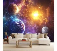 Papel Pintado Espacio Planeta Fotomurales Pared Sistema Solar Tejido No Tejido Decorativos Murales Fotográfico Galaxia XXL Moderno Decoración de Paredes 3D Tv Fondo Dormitorio (300x210 cm)