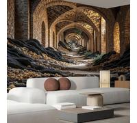 Papel Pintado Espacio Túnel 3D - Papel Pintado Panorámico 250X175Cm, Marrón Arquitectura Rock Retro Foto Mural Decoración Del Hogar Para Sala Dormitorio Comedor Oficina De Paredes