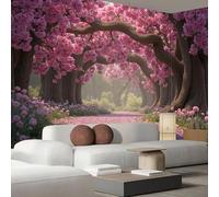 Papel Pintado Estampado Murales 150Anx105Al cm, Parque Paisaje Cerezos En Flor Túnel Papel Tapiz Fotográfico Efecto 3D, Rosa Murales Decoración para Sala Cuarto Oficina Salón
